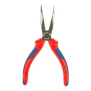 Длинногубцы с режущими кромками (плоскогубцы радиомонтажные) полукруглые губки 40° рез: проволока средней твёрдости 25 мм твёрдая проволока 16 мм L-160 мм чёрные 2-компонентные рукоятки