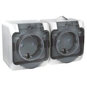 ЭТЮД Розетка двойная наружная с заземлением со шторками IP44 белая