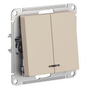 ATLASDESIGN выключатель двухклавишный с подсветкой, сх.5а, 10АХ, мех., ПЕСОЧНЫЙ