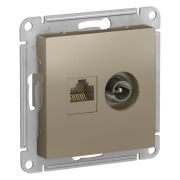 Розетка компьютерная + телевизионная 2-м СП AtlasDesign RJ45 кат.5E + TV механизм шампань SE ATN000589